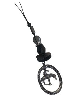 Silver "End of the Trail’ Necklace on long leather cord. VTG